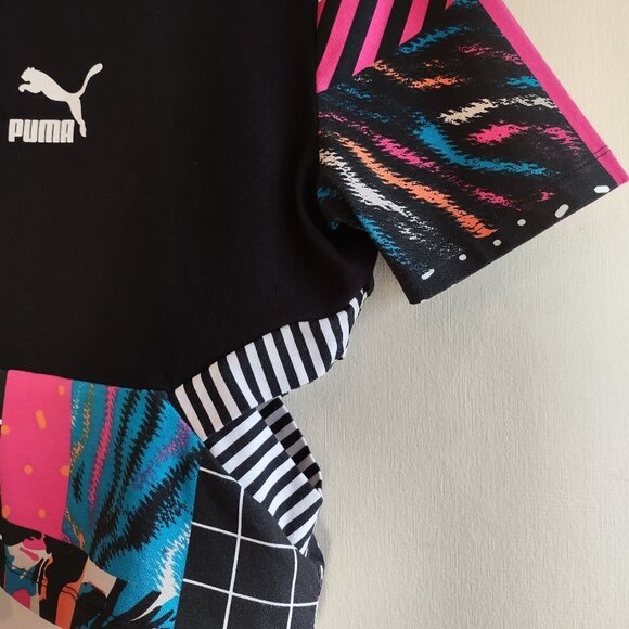 Retro Cropped PUMA Cut Out Top Colorful Athletic Patchwork Y2K  Women Small - Picture 6 of 8